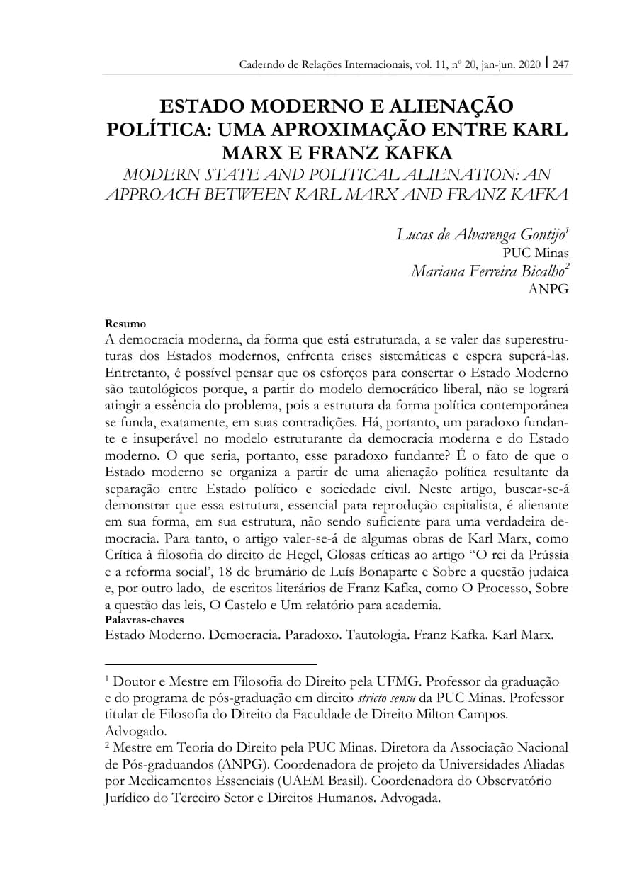 Capa de Estado moderno e alienação política: uma aproximação entre Karl Marx e Franz Kafka