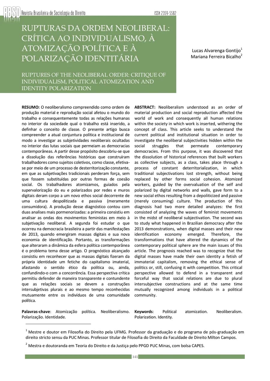 Capa de Rupturas da ordem neoliberal: crítica ao individualismo, à atomização política e à polarização identitária